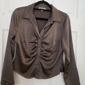 Elegant Brown Satin Blouse
